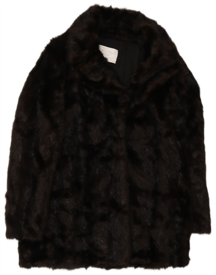Zara Womens Faux Fur Oversized Overcoat UK 10 Small Brown Polyester Winter