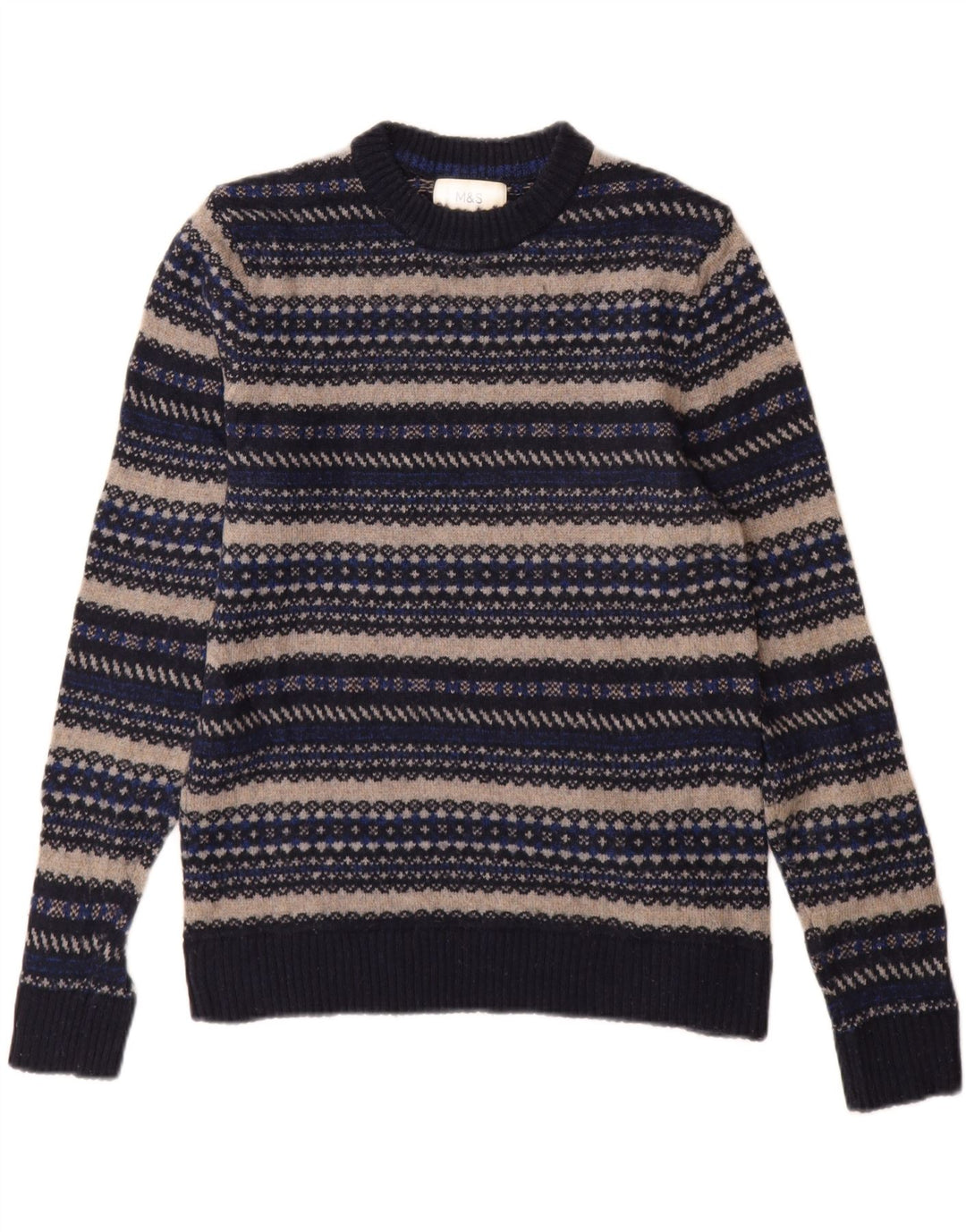 Marks & Spencer Mens Crew Neck Jumper Sweater Small Navy Blue Striped
