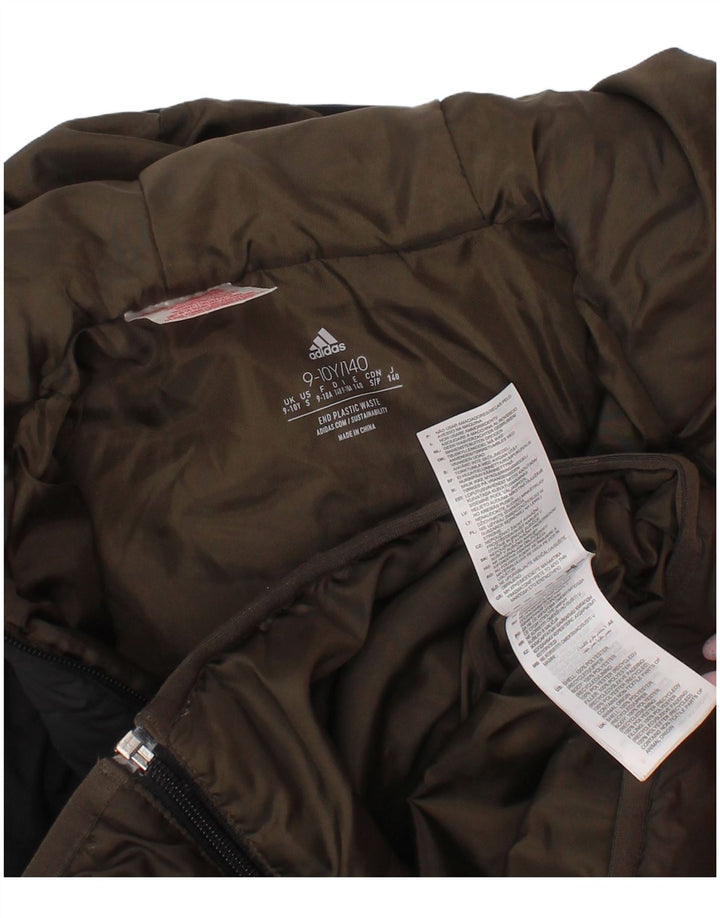 Adidas Boys Hooded Padded Jacket 9-10 Years Khaki Colourblock Polyester