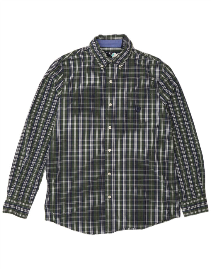 Chaps Mens Easy Care Shirt Medium Green Check Cotton