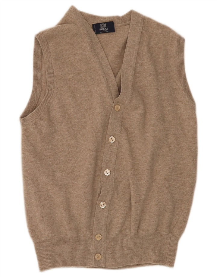 BOGGI MILANO Womens Sleeveless Cardigan Sweater UK 14 Medium Beige Wool