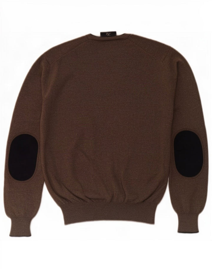 Fay Mens V-Neck Jumper Sweater IT 46 Small Brown Virgin Wool