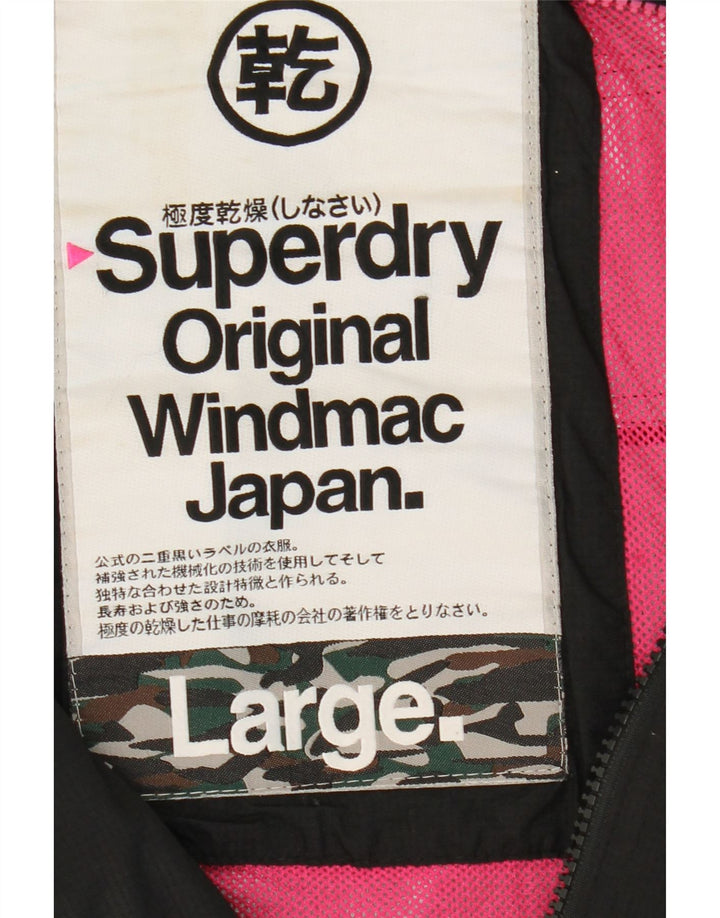 Superdry Womens Windmac Hooded Windbreaker Jacket UK 16 Large Black Nylon