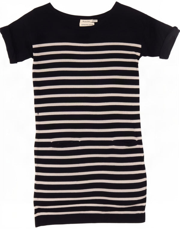Massimo Dutti Womens T-Shirt Dress UK 12 Medium Navy Blue Striped Cotton