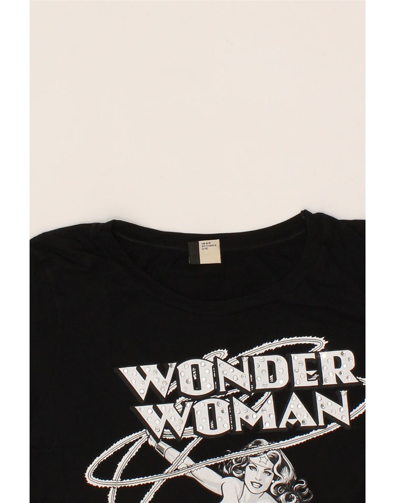 BENETTON Womens Wonder Woman Graphic T-Shirt Top UK 10 Small Black Vintage Benetton and Second-Hand Benetton from Messina Hembry 