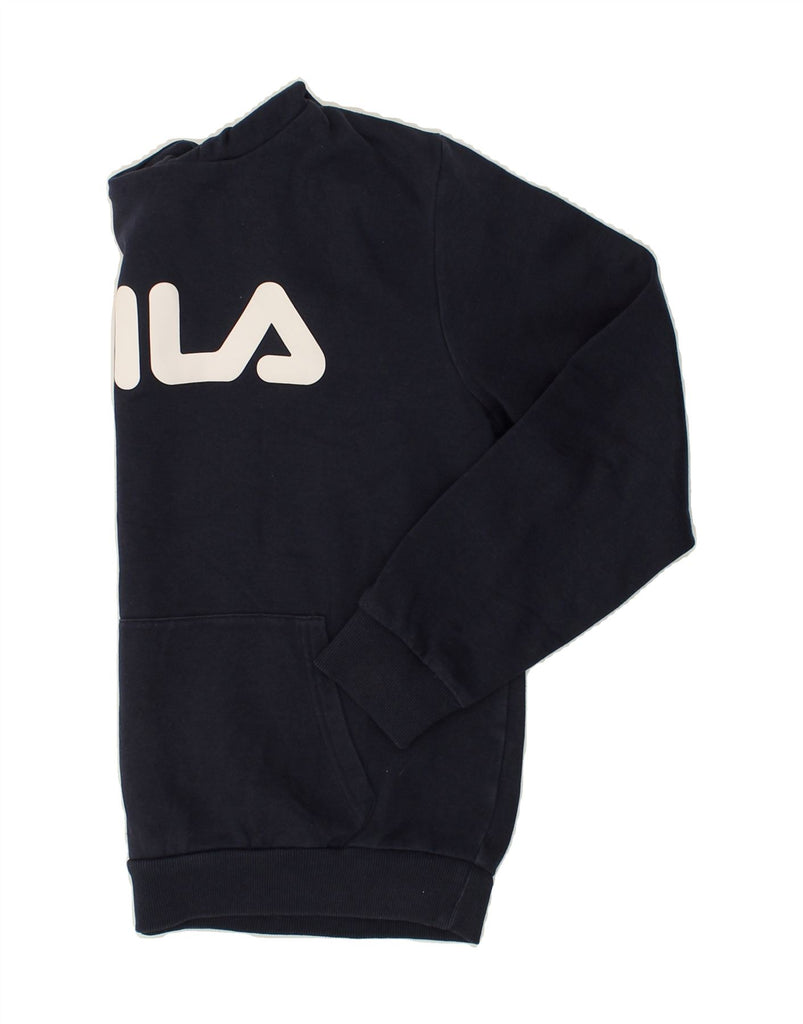 FILA Mens Graphic Hoodie Jumper Medium Navy Blue Cotton | Vintage Fila | Thrift | Second-Hand Fila | Used Clothing | Messina Hembry 