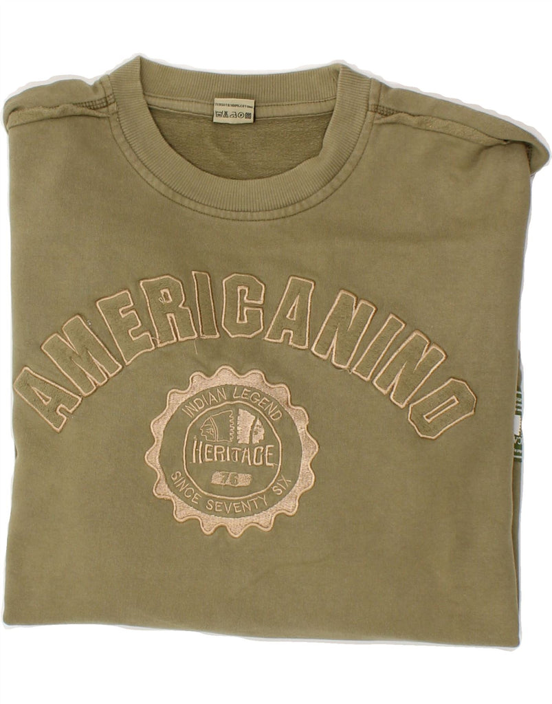 AMERICANINO Mens Graphic Sweatshirt Jumper XL Green Cotton Vintage Americanino and Second-Hand Americanino from Messina Hembry 