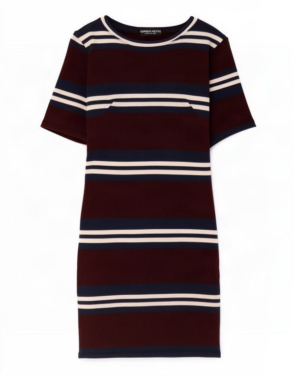 Topshop Womens Petite T-Shirt Dress UK 8 Small Burgundy Striped