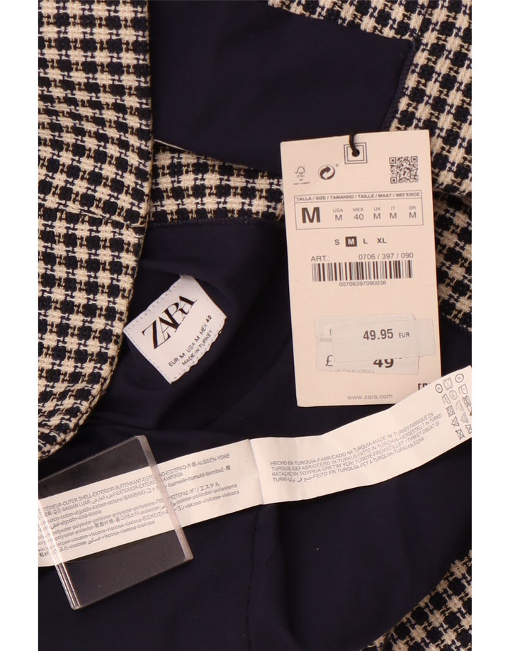ZARA Mens Waistcoat Medium Navy Blue Houndstooth Cotton