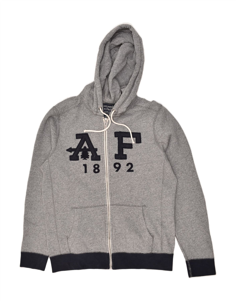 ABERCROMBIE & FITCH Mens Graphic Tracksuit Top Jacket Medium Grey Cotton | Vintage Abercrombie & Fitch | Thrift | Second-Hand Abercrombie & Fitch | Used Clothing | Messina Hembry 