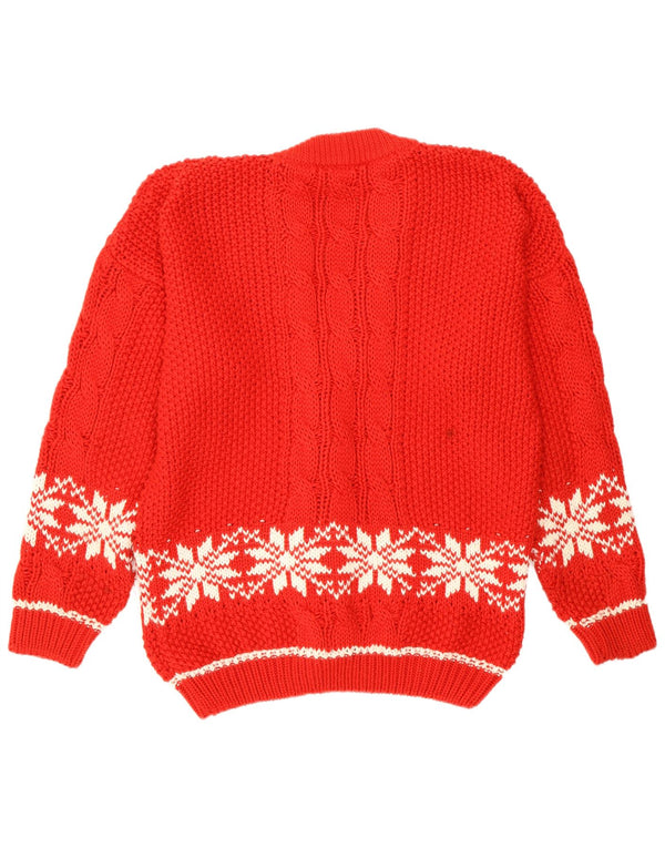 Vintage Womens Snowflake Cardigan Sweater UK 14 Large Red Fair Isle Retro