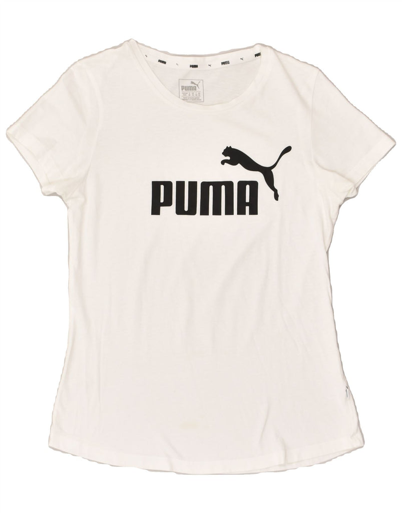 PUMA Womens Graphic T-Shirt Top UK 12 Medium  White Cotton | Vintage Puma | Thrift | Second-Hand Puma | Used Clothing | Messina Hembry 