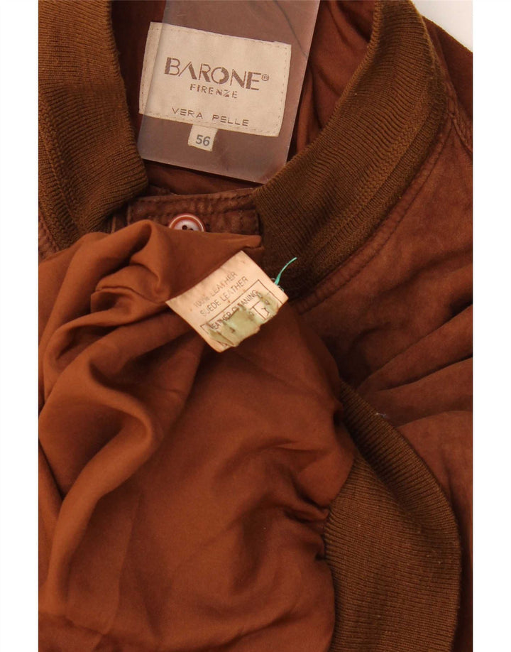 Barone Mens Suede Bomber Jacket IT 56 3XL Brown Leather
