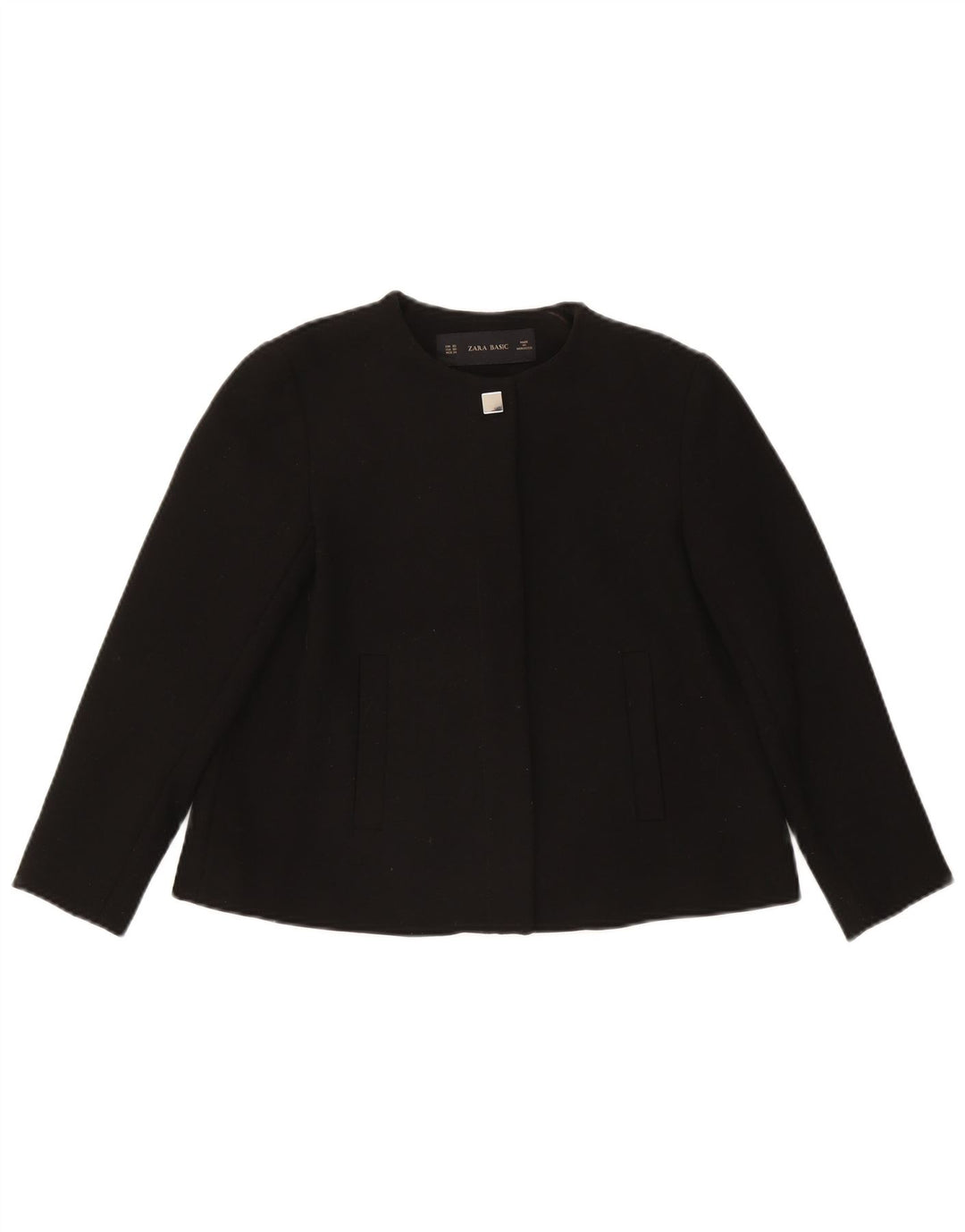 Zara Womens Crop 1 Button Blazer Jacket UK 6 XS Black Acetate