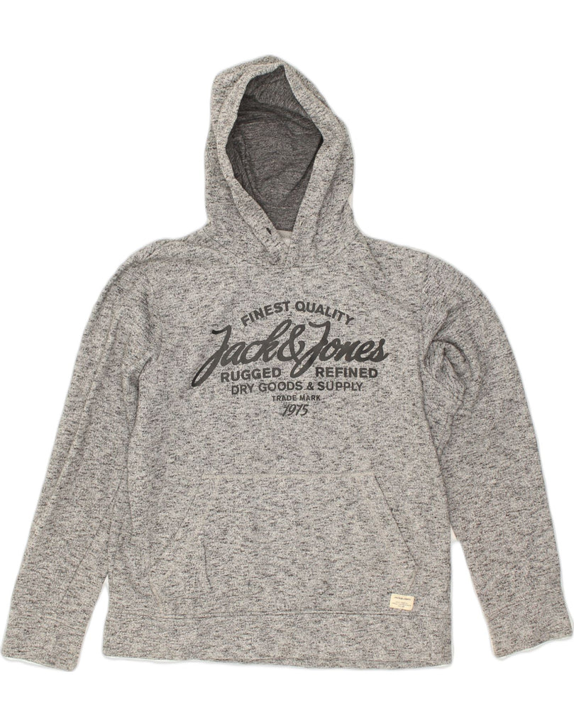 JACK & JONES Mens Graphic Hoodie Jumper Small Grey Flecked Polyester | Vintage Jack & Jones | Thrift | Second-Hand Jack & Jones | Used Clothing | Messina Hembry 