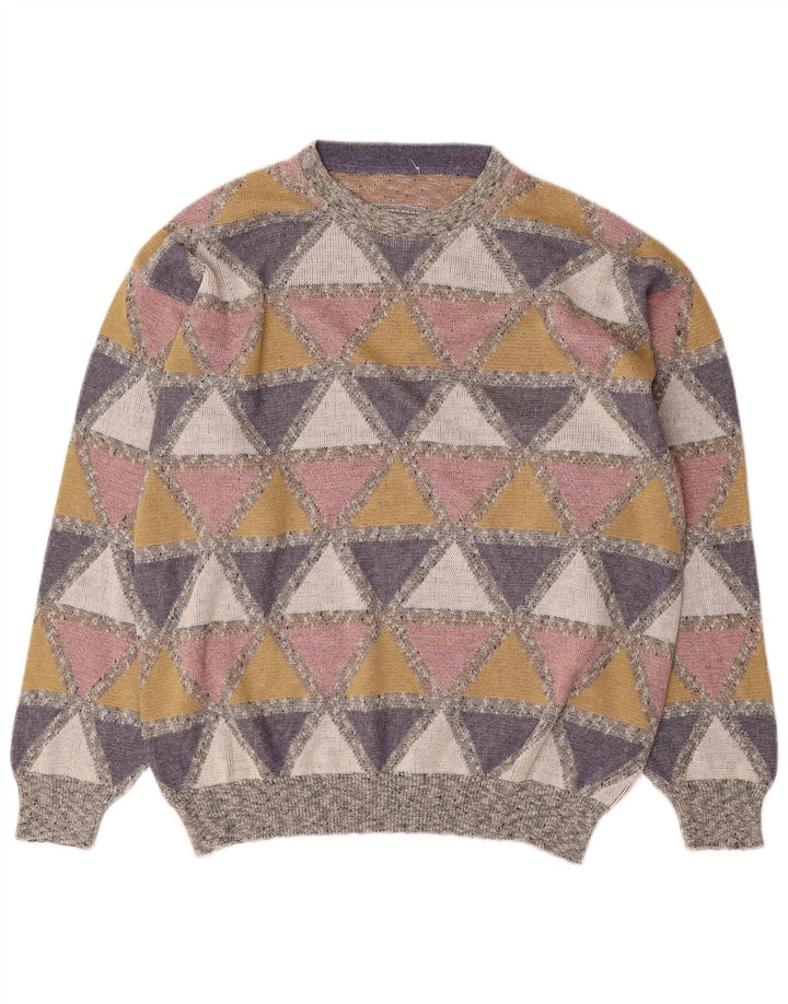 Vintage Mens Crew Neck Jumper Sweater Large Multicoloured Argyle/Diamond