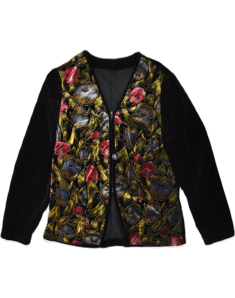 VINTAGE Womens Velvet Jacket UK 14 Large Black Floral | Vintage | Thrift | Second-Hand | Used Clothing | Messina Hembry 