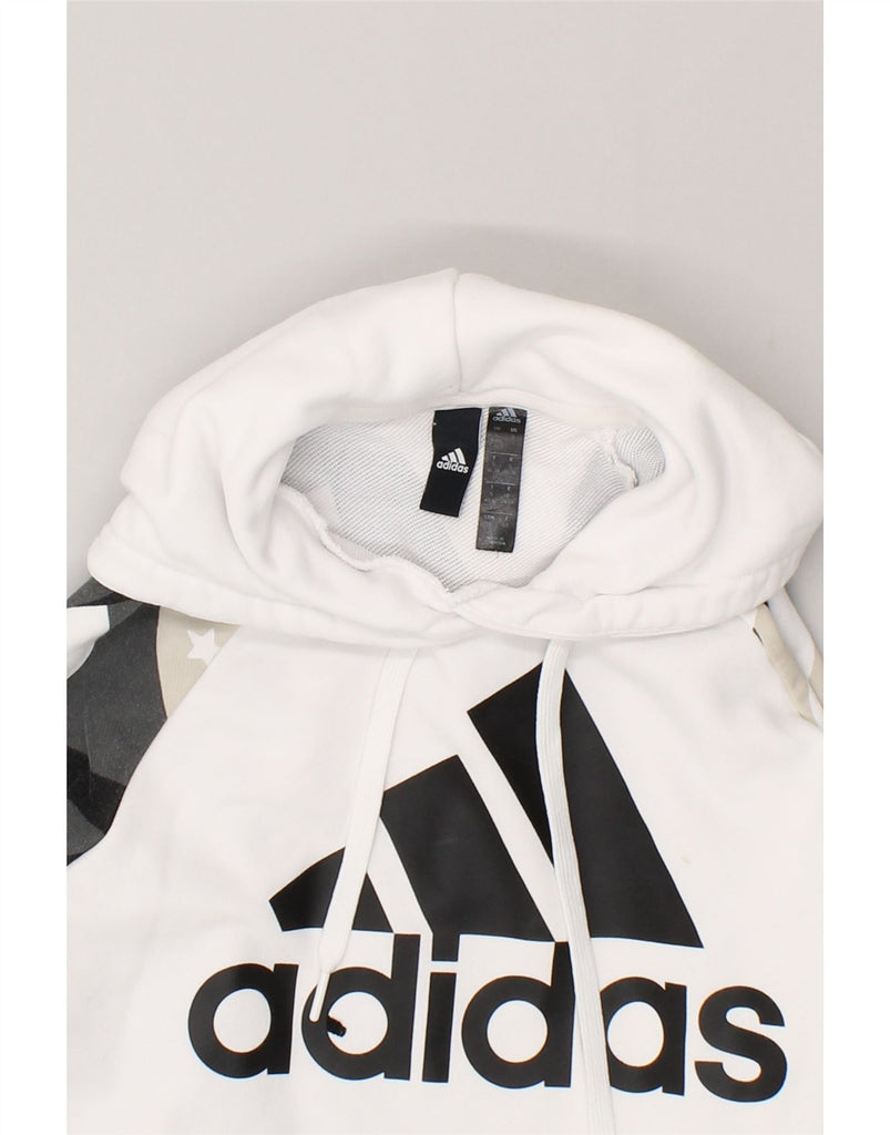 ADIDAS Womens Graphic Hoodie Jumper UK 8/10 Small White Cotton | Vintage Adidas | Thrift | Second-Hand Adidas | Used Clothing | Messina Hembry 