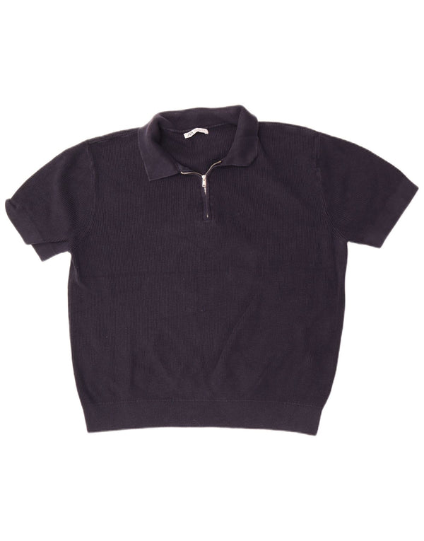 Zara Mens Polo Shirt Large Navy Blue Cotton