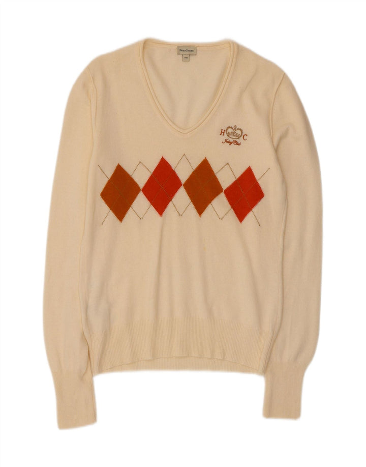 Henry Cottons Womens V-Neck Jumper Sweater IT 46 Large Off White