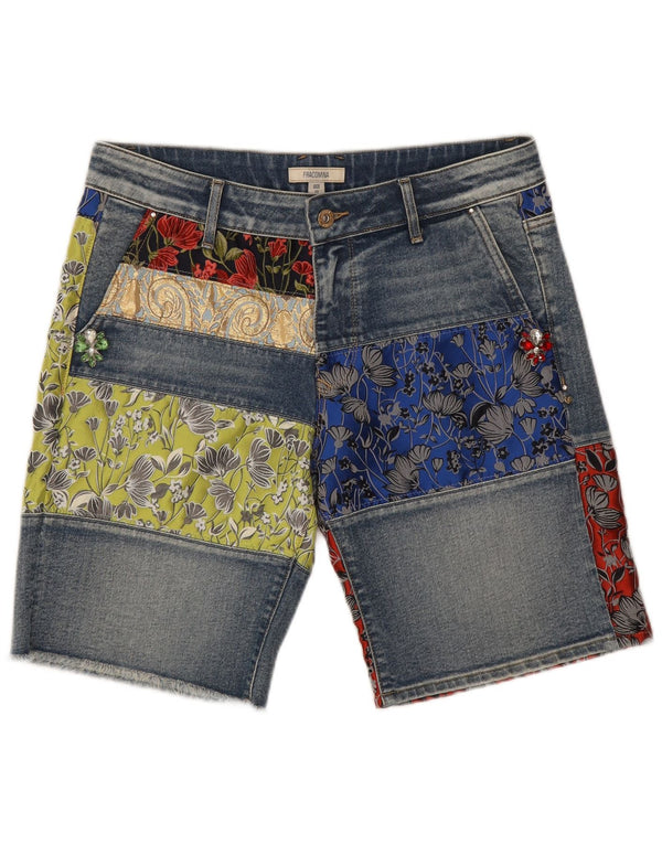 Fracomina Womens Denim Shorts W27 Small Blue Patchwork