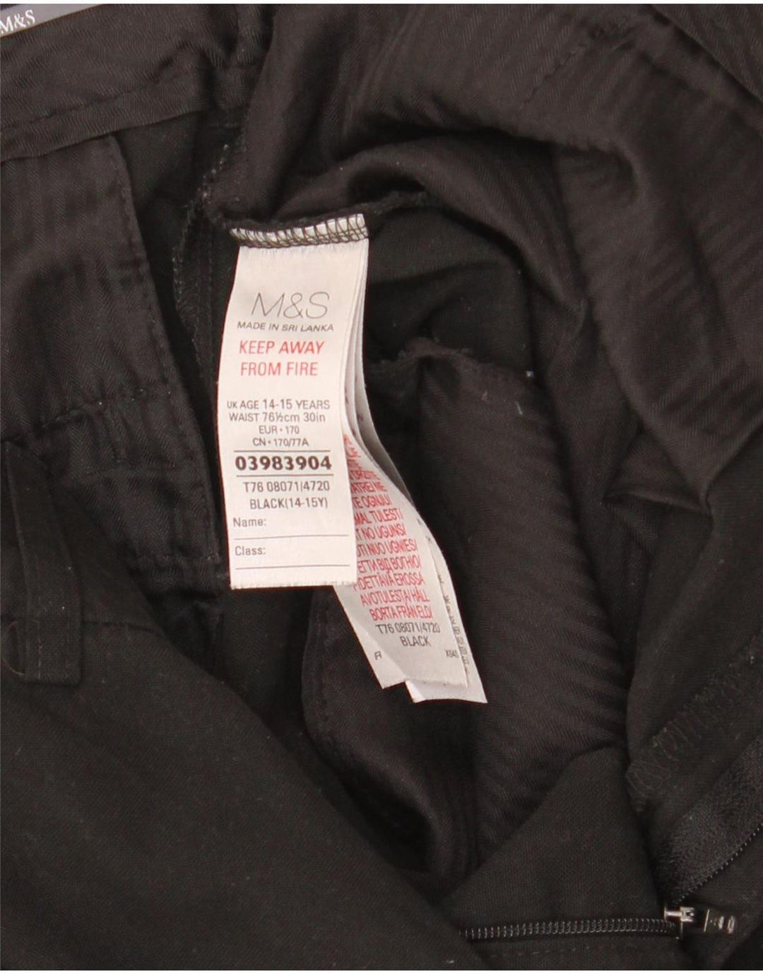 Marks & Spencer Boys Slim Suit Trousers 14-15 Years W30 L30 Black Polyester