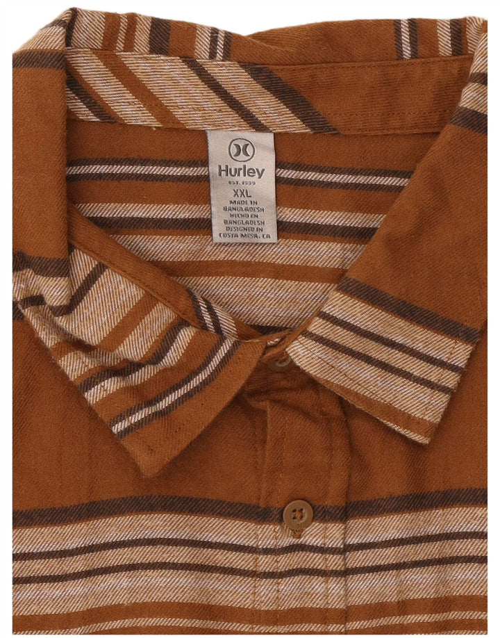 Hurley Mens Flannel Shirt 2XL Brown Striped