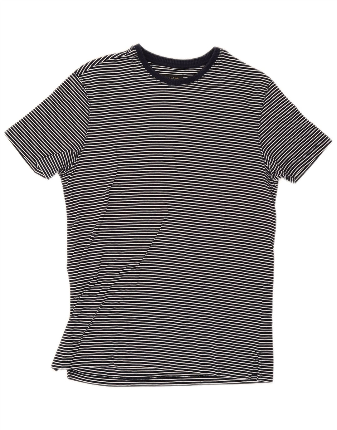 Massimo Dutti Mens T-Shirt Top Medium Navy Blue Pinstripe