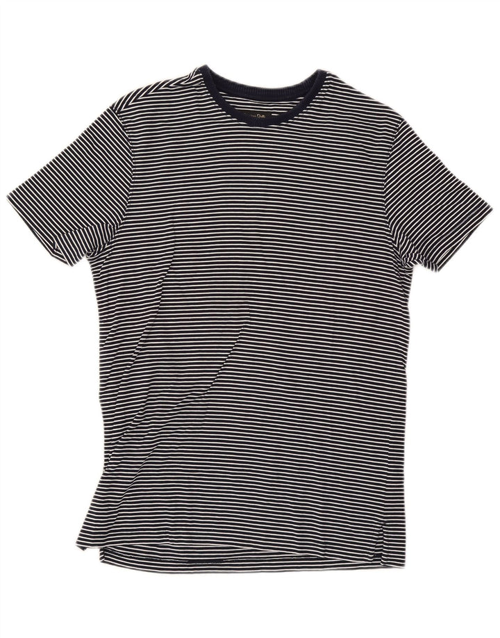 Massimo Dutti Mens T-Shirt Top Medium Navy Blue Pinstripe