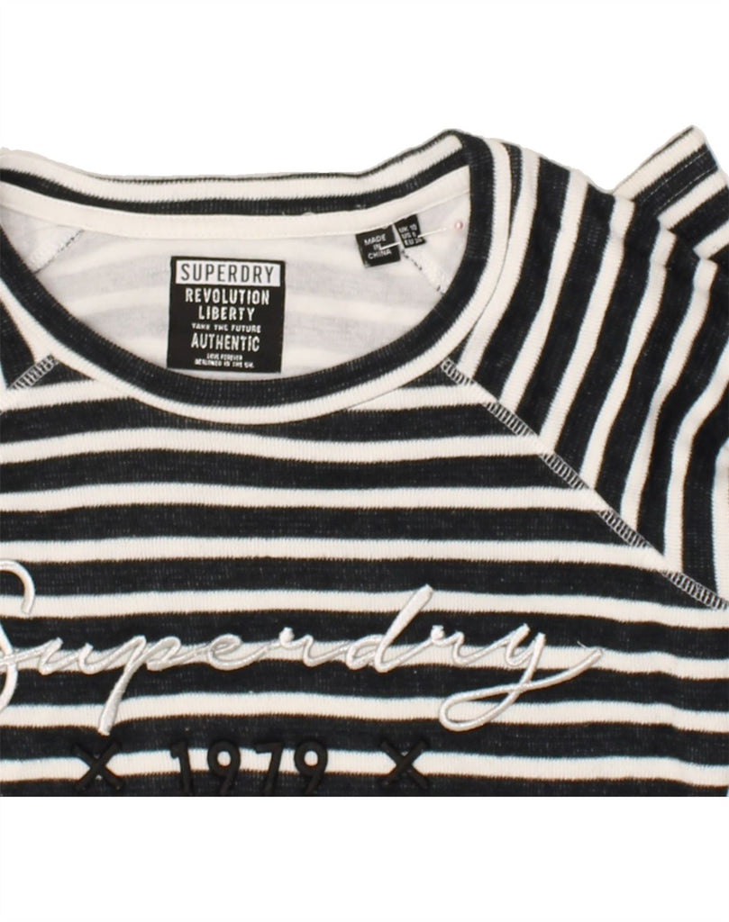 SUPERDRY Womens Graphic Top Long Sleeve UK 10 Small  Navy Blue Striped | Vintage Superdry | Thrift | Second-Hand Superdry | Used Clothing | Messina Hembry 