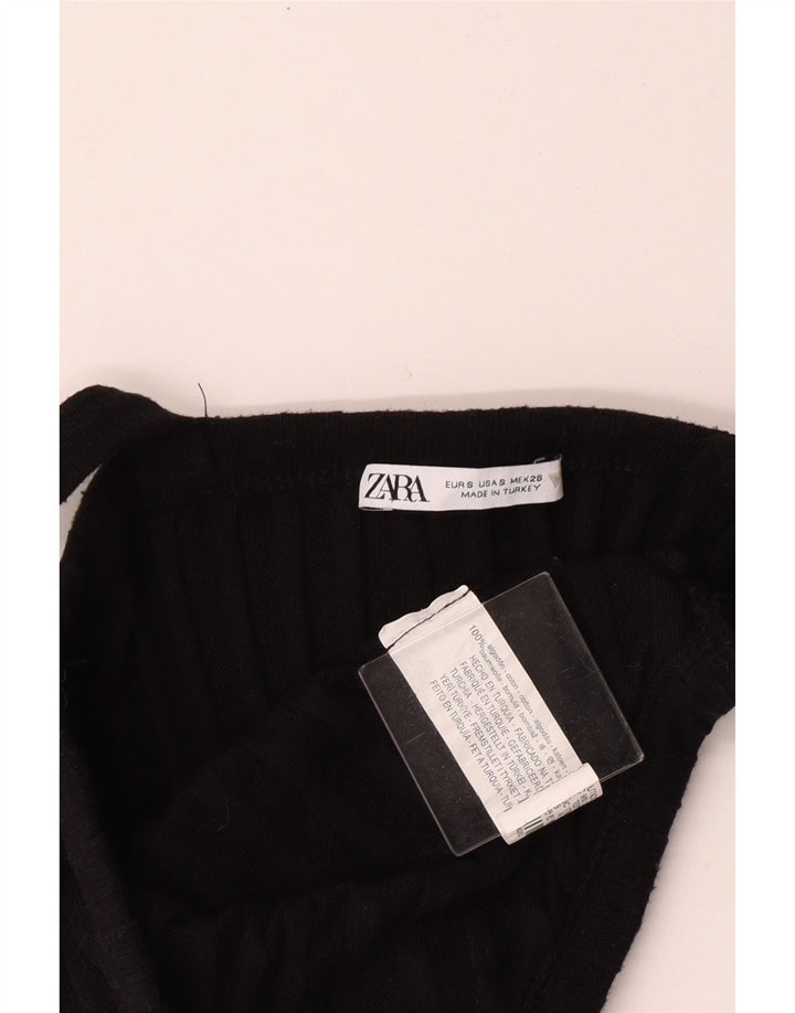 Zara Womens Crop Top UK 8 Small Black Cotton