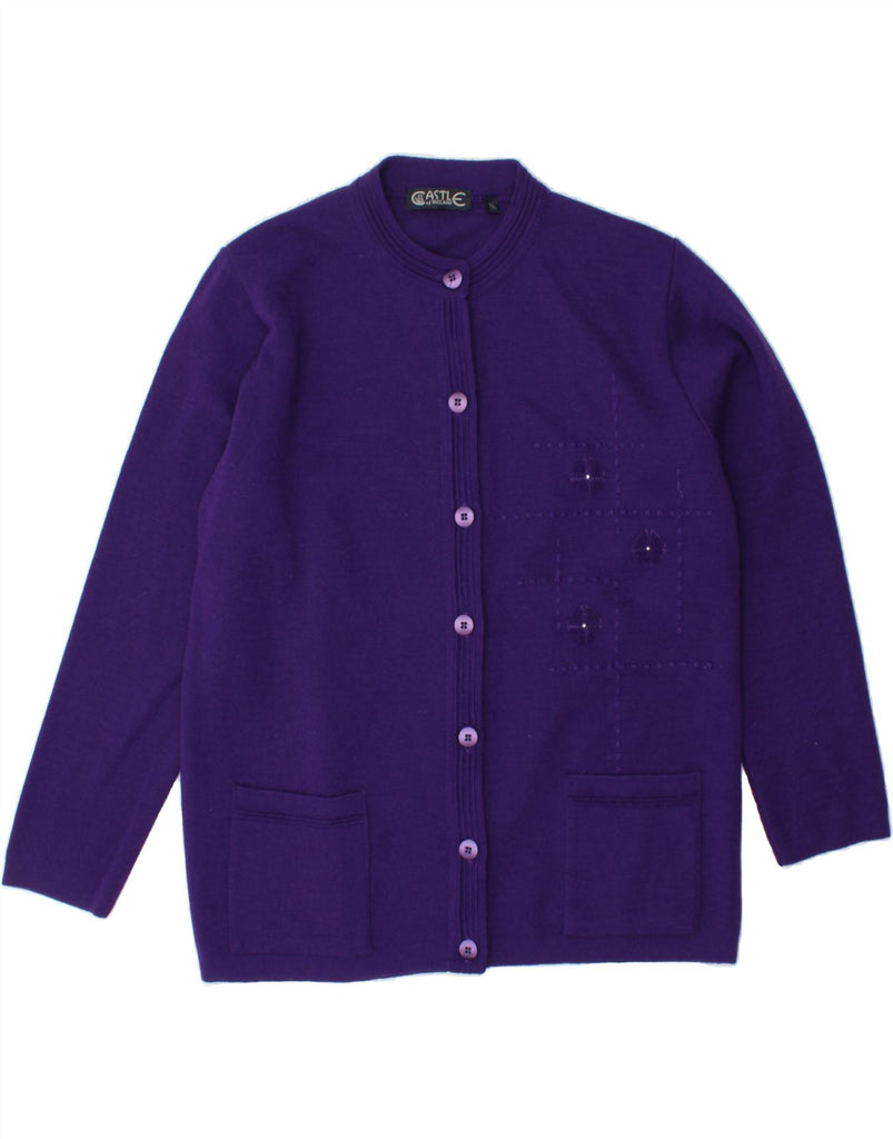 CASTLE OF IRELAND Womens Cardigan Sweater UK 12 Medium Purple Virgin Wool Vintage Castle of Ireland and Second-Hand Castle of Ireland from Messina Hembry 