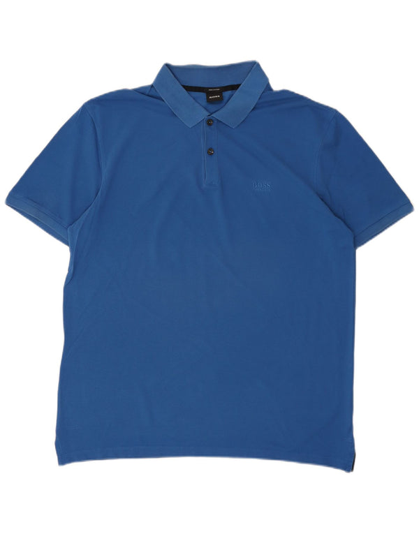 Hugo Boss Mens Polo Shirt XL Blue Cotton Designer