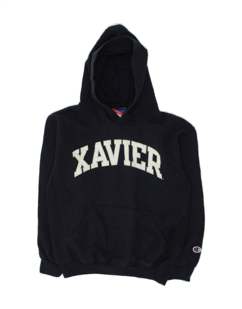 CHAMPION Boys Xavier Graphic Hoodie Jumper 9-10 Years Medium Navy Blue | Vintage Champion | Thrift | Second-Hand Champion | Used Clothing | Messina Hembry 