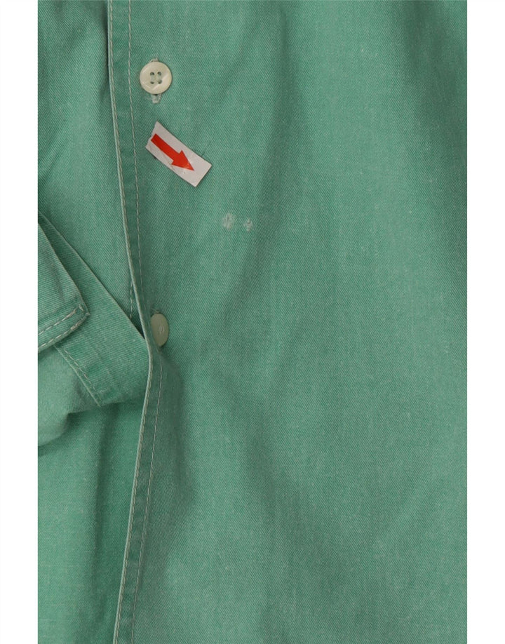 Vintage Mens Short Sleeve Shirt Large Green Cotton