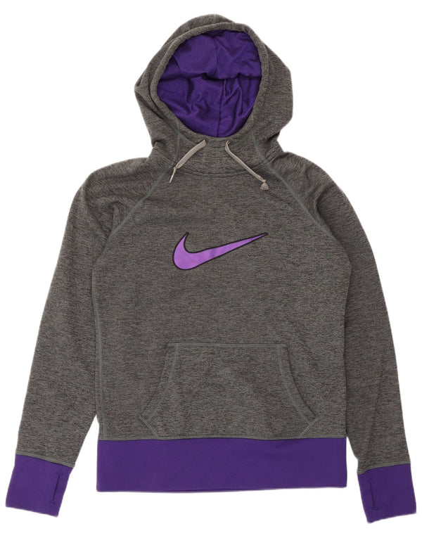 Nike Womens Therma-Fit Graphic Hoodie Jumper UK 10 Small Grey Colourblock
