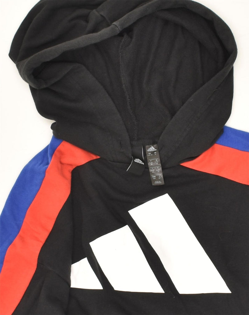 ADIDAS Womens Graphic Hoodie Jumper UK 8/10 Small Black Colourblock Cotton | Vintage Adidas | Thrift | Second-Hand Adidas | Used Clothing | Messina Hembry 