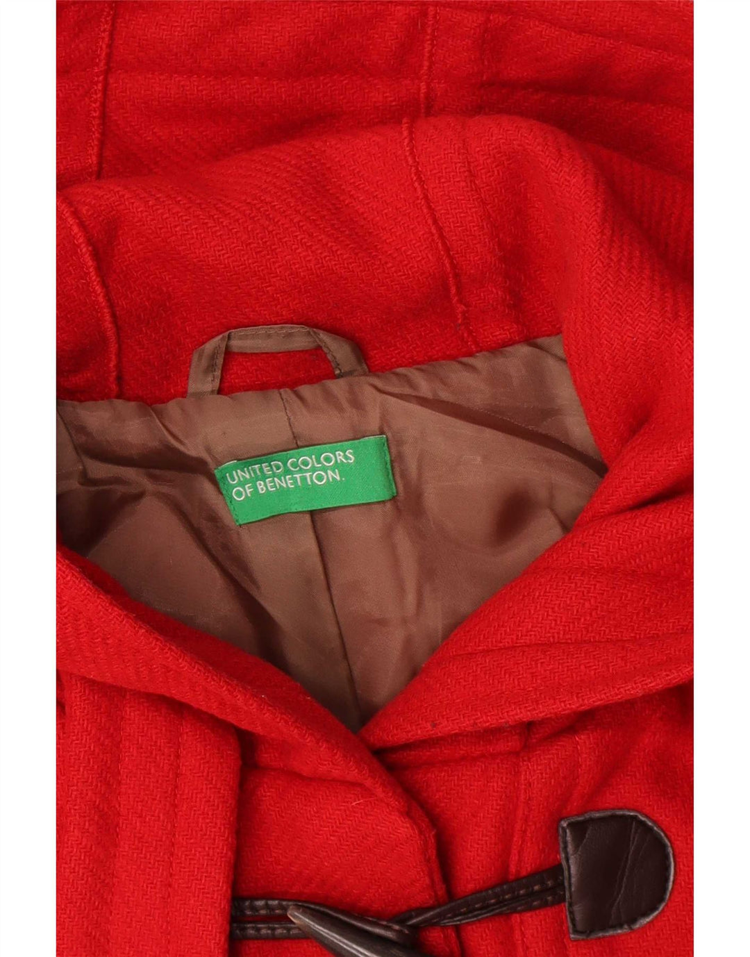Benetton Womens Hooded Duffle Coat UK 12 Medium Red Wool