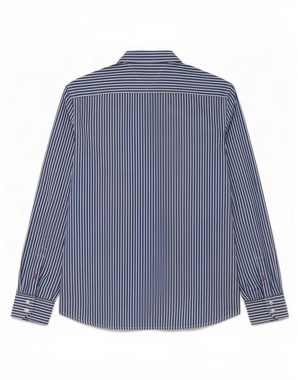 Tommy Hilfiger Mens Shirt Medium Navy Blue Pinstripe Cotton
