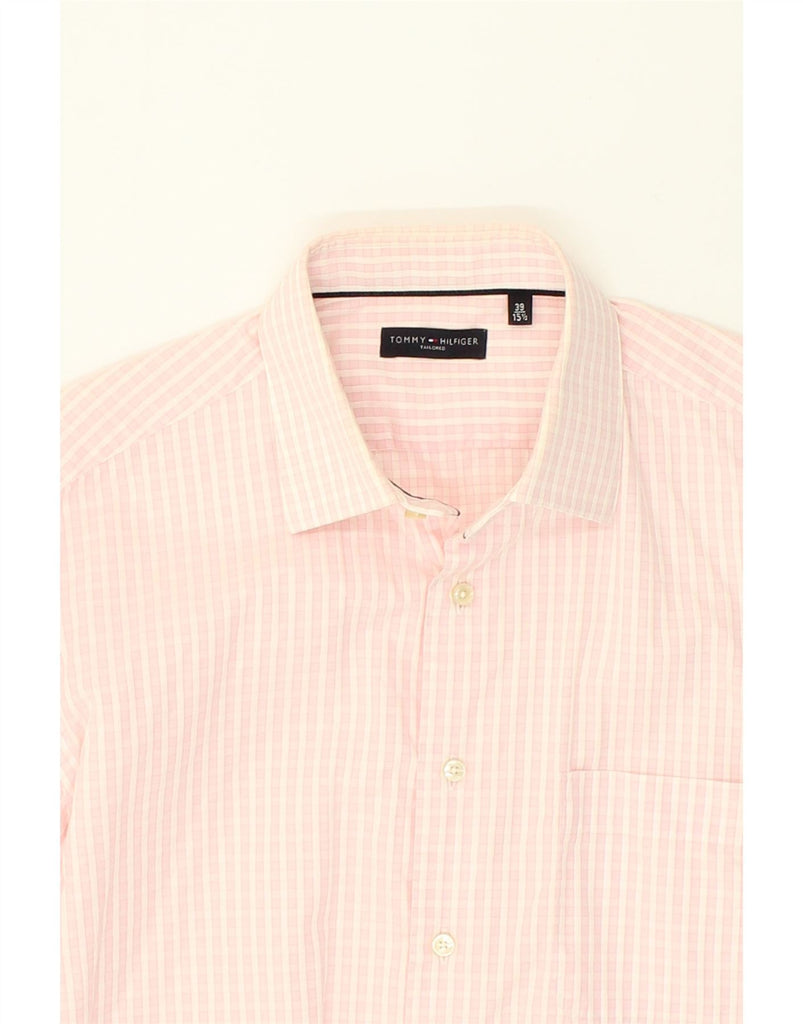 TOMMY HILFIGER Mens Tailored Shirt UK 15 1/2 39 Medium Pink Check Cotton | Vintage Tommy Hilfiger | Thrift | Second-Hand Tommy Hilfiger | Used Clothing | Messina Hembry 