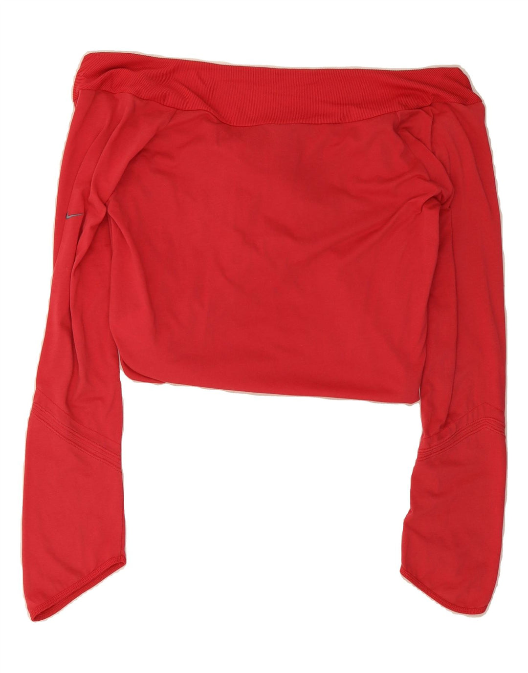 NIKE Womens Crop Long Sleeve Off Shoulder Top UK 12 Medium Red Paisley Vintage Nike and Second-Hand Nike from Messina Hembry 