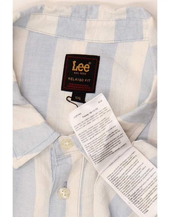 LEE Mens Short Sleeve Relaxed Fit Pullover Shirt 2XL Blue Striped Linen