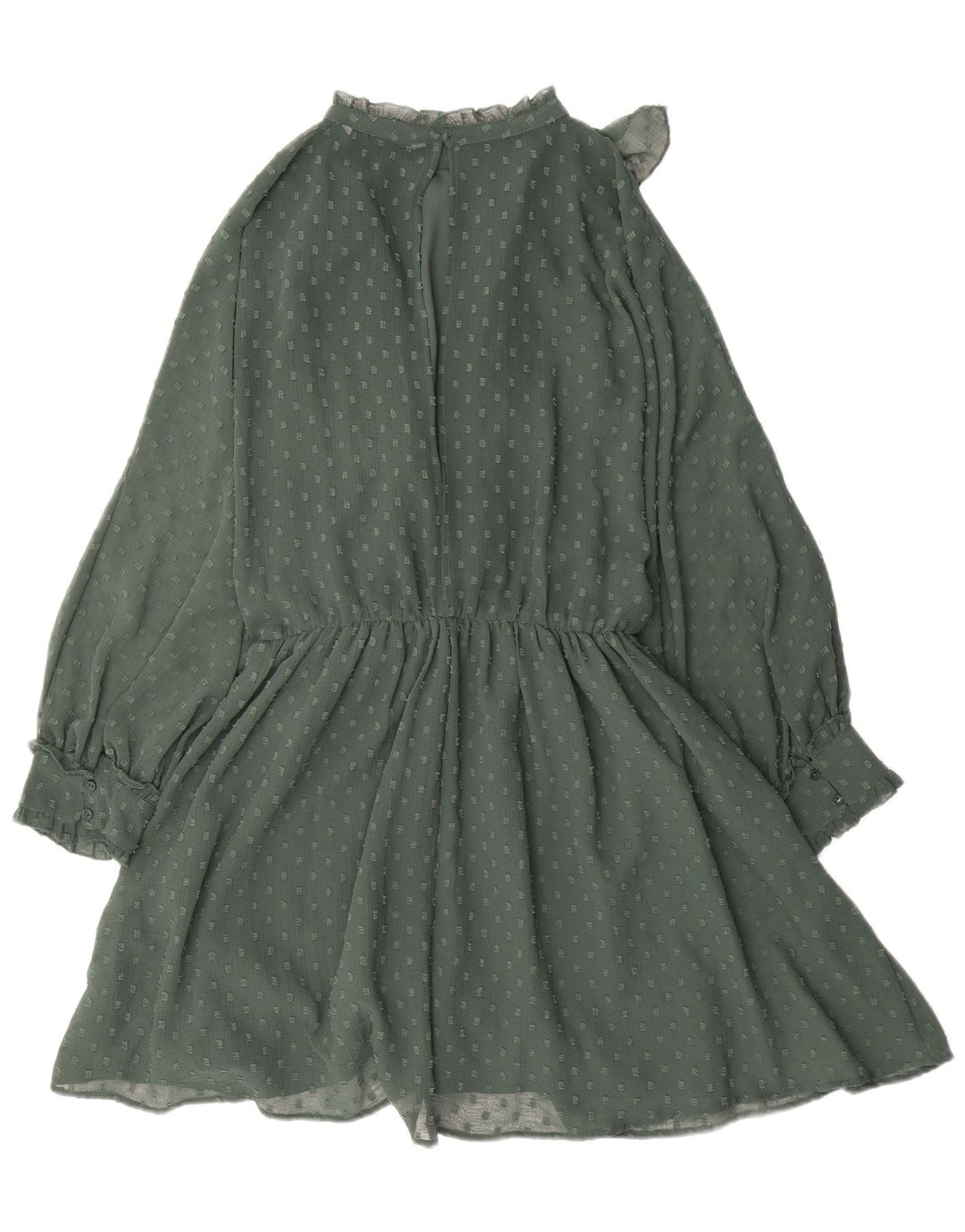 Zara Womens Long Sleeve Ruffle Front A-Line Dress UK 14 Medium Green
