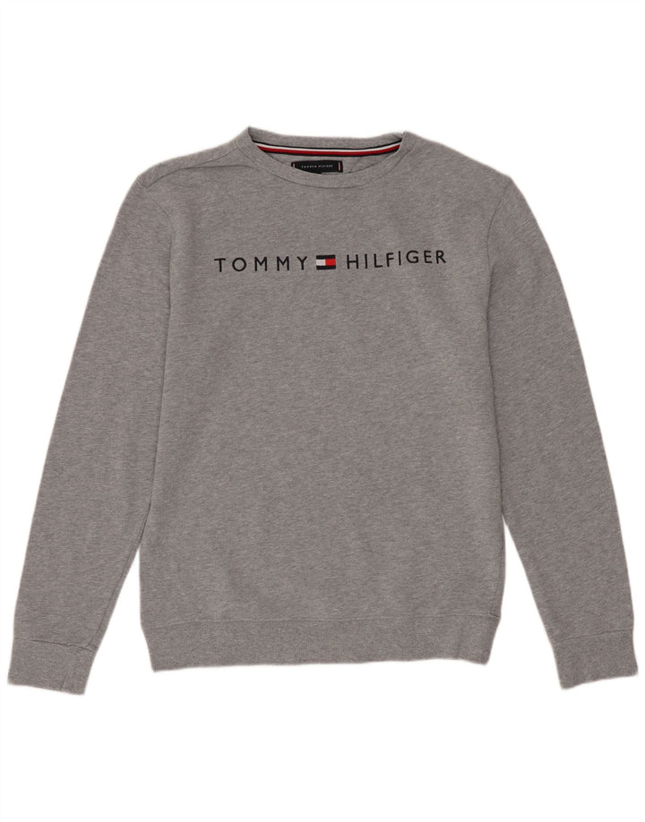 Tommy Hilfiger Mens Graphic Sweatshirt Jumper Small Grey Flecked Cotton