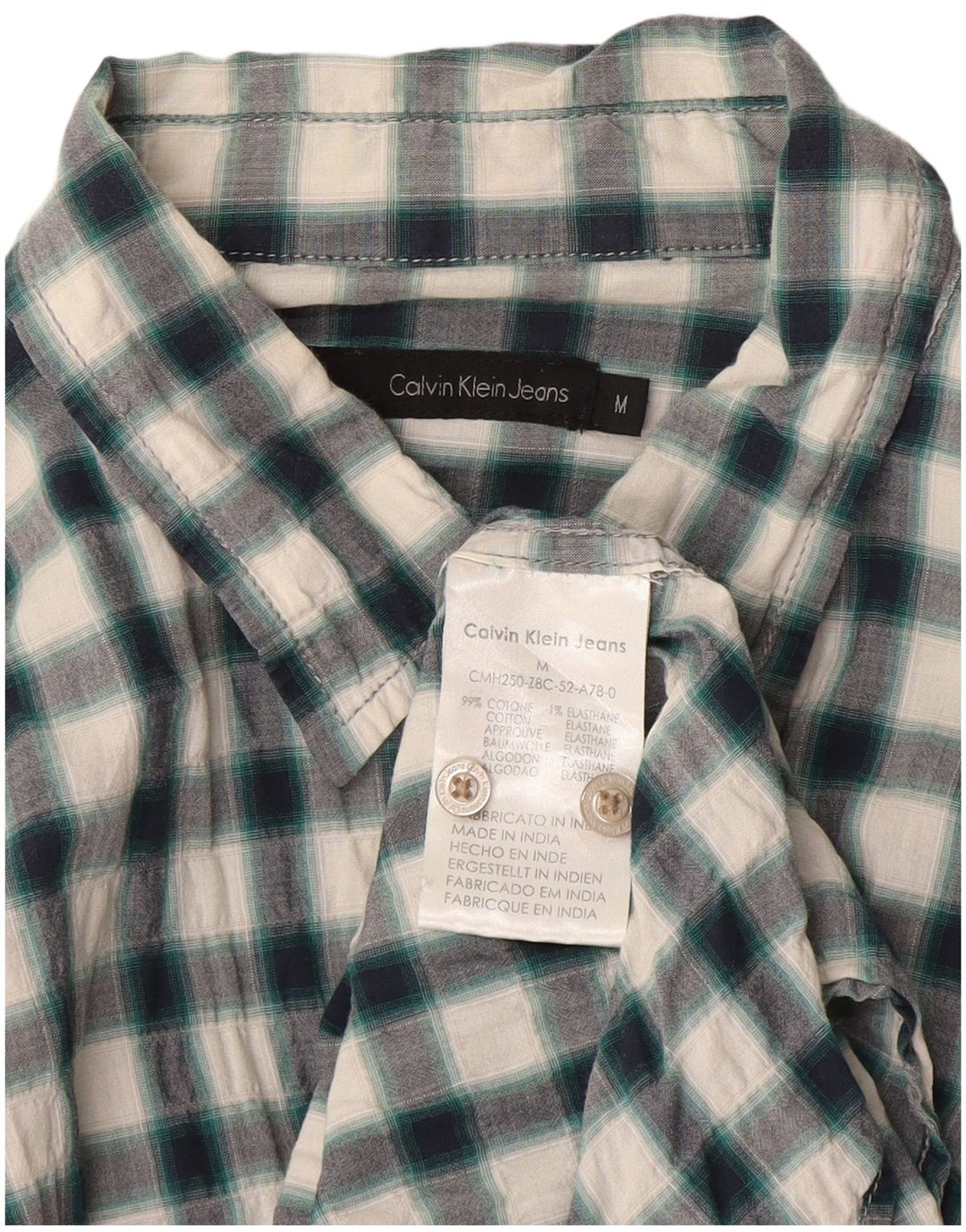 Calvin Klein Mens Shirt Medium Green Check Cotton