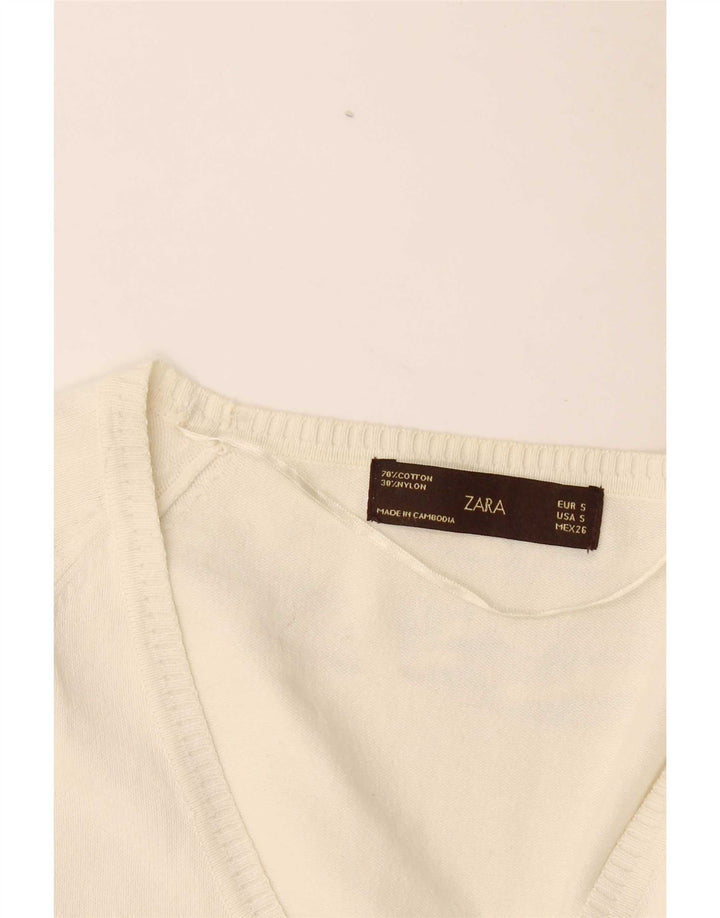 Zara Womens Cardigan Sweater UK 10 Small Off White Cotton