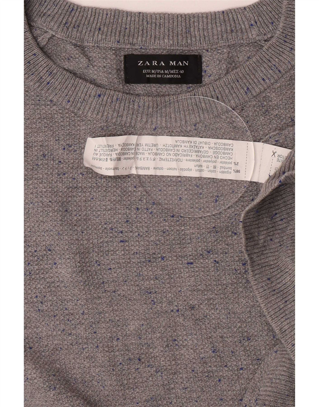 Zara Mens Boat Neck Jumper Sweater Medium Grey Flecked Cotton