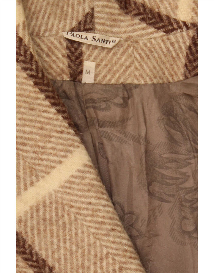 Vintage Womens Oversized Overcoat UK 14 Medium Beige Check Wool