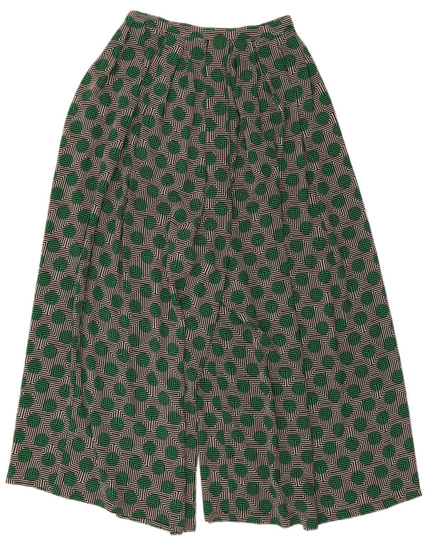 Vintage Womens Flare High Waist Capri Trousers W26 L22 Green Geometric