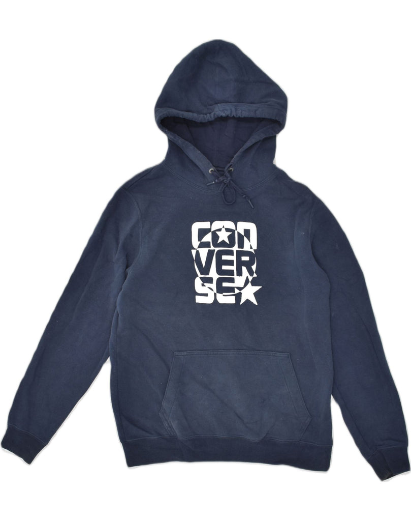 CONVERSE Mens Graphic Hoodie Jumper Small Navy Blue Cotton | Vintage Converse | Thrift | Second-Hand Converse | Used Clothing | Messina Hembry 